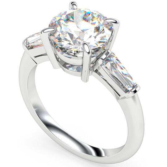 round diamond tapered baguette trilogy engagement ring