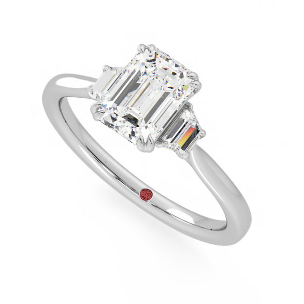 Platinum emerald cut diamond engagement ring
