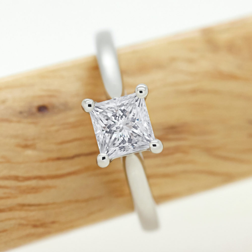 Princess cut platinum solitaire ring