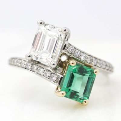 Ethical emerald and diamond engagement ring